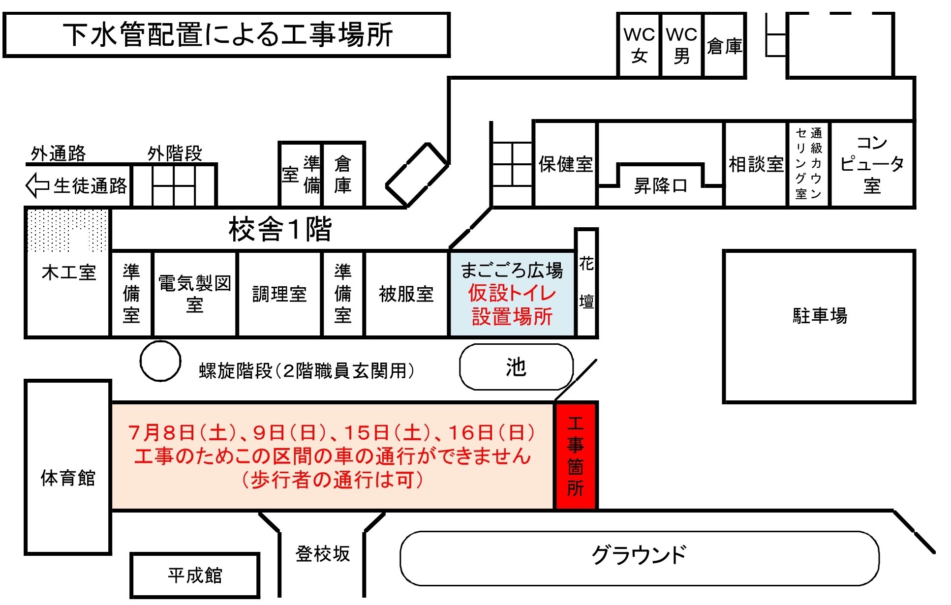 下水管設置による道路工事場所